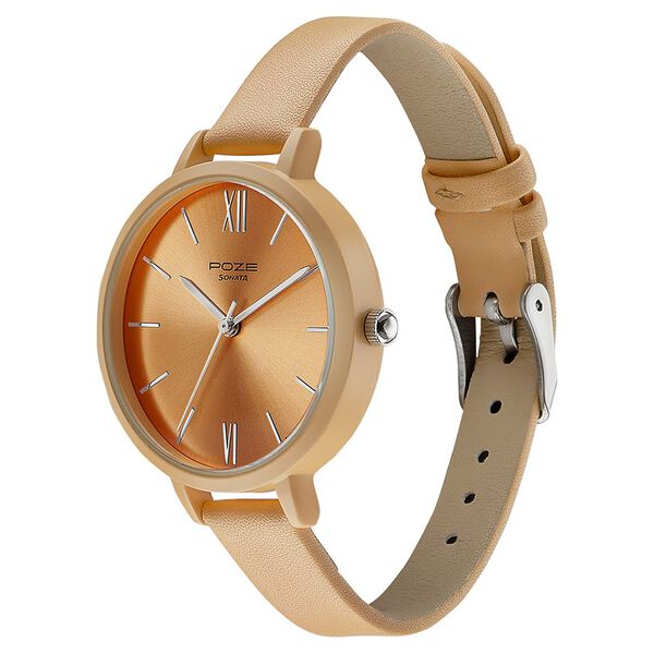 Sonata Poze Quartz Analog Brown Dial Leather Strap Watch for Women - image number 3