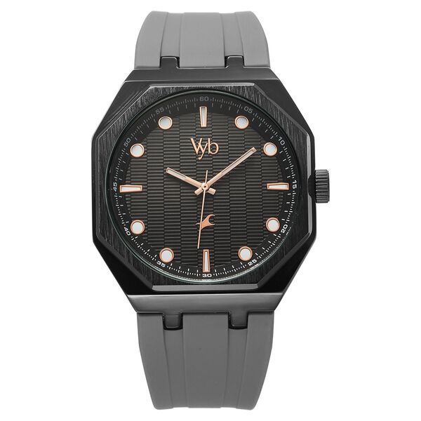 Vyb Rebel By Fastrack Quartz Analog Black Dial Grey Silicone Strap Watch For Guys - image number 1