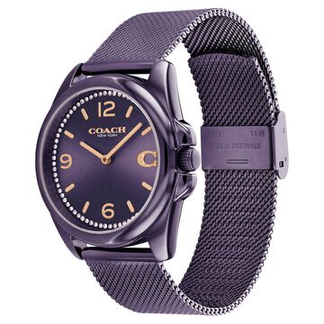 Coach Quartz Analog Purple Dial Stainless Steel Strap Watch for Women