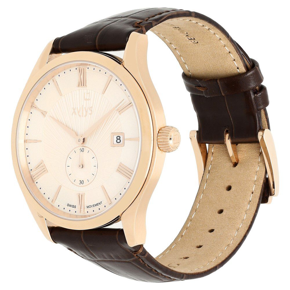 Buy Online Xylys Swiss Analog with Date Brown Leather Strap Beige