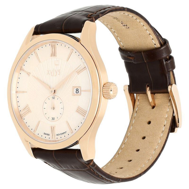 Xylys Quartz Analog with Date Beige Dial Leather Strap Watch for Men - image number 2