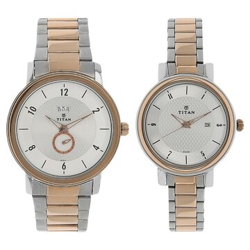 Titan Bandhan Silver Dial Analog with Date Stainless Steel Strap watch for Couple
