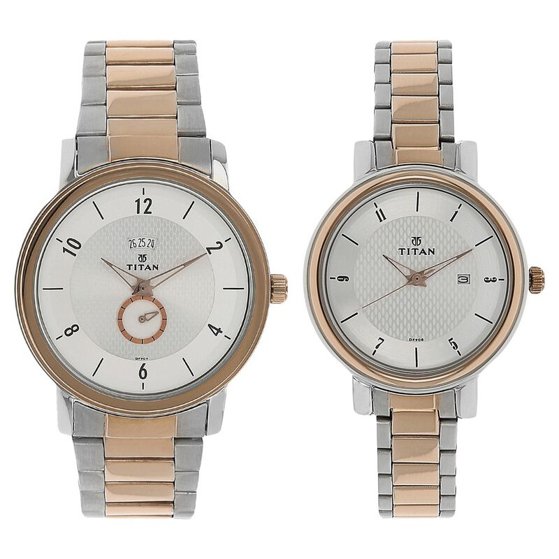 Titan Bandhan Silver Dial Analog with Date Stainless Steel Strap watch for Couple - image number 0