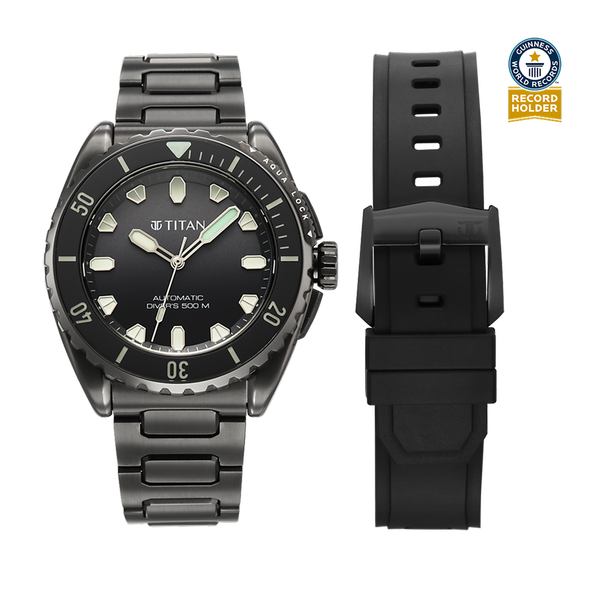 Titan Zero Hour Professional Diver's 500m Limited Edition Automatic Analog with Black Dial Black Titanium & Black FKM Strap Watch for Men - image number 0