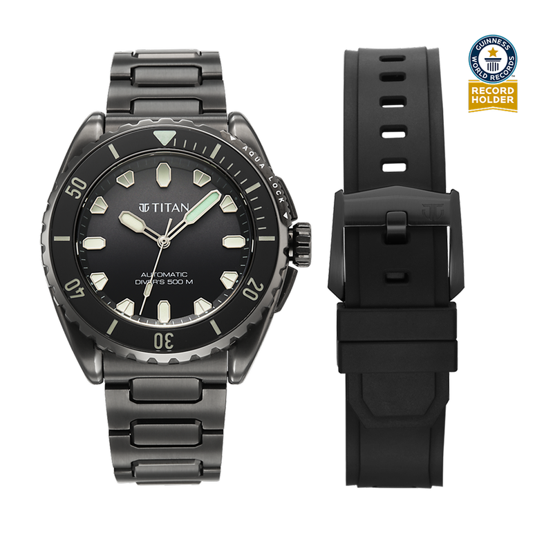 Titan Zero Hour Professional Diver's 500m Limited Edition Automatic Analog with Black Dial Black Titanium & Black FKM Strap Watch for Men