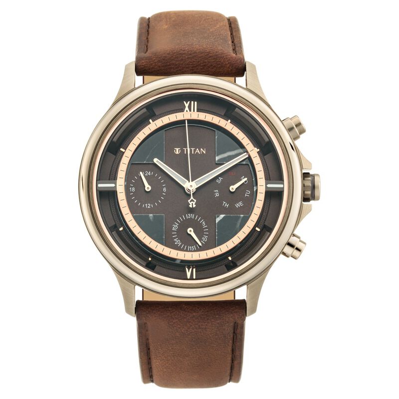 Titan Grandmaster Brown Dial Quartz Multifunction Leather Strap watch for Men - image number 1