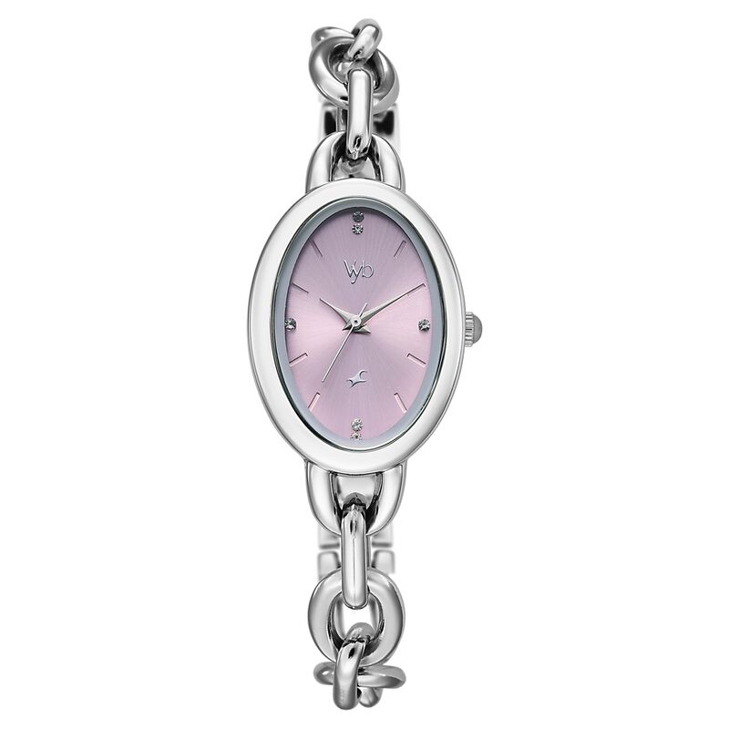 Vyb Manifester By Fastrack Quartz Analog Purple Dial Silver Metal Strap Watch For Girls