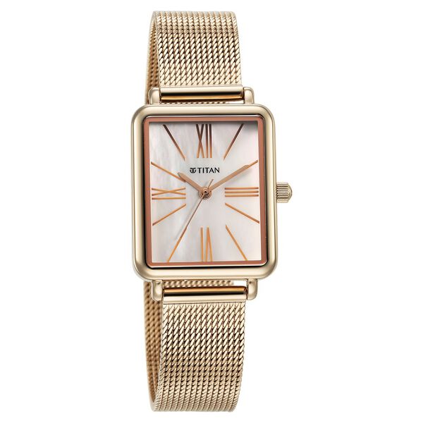 Titan Slimline Quartz Analog Mother Of Pearl Dial Rose Gold Stainless Steel Strap Watch for Women - image number 1