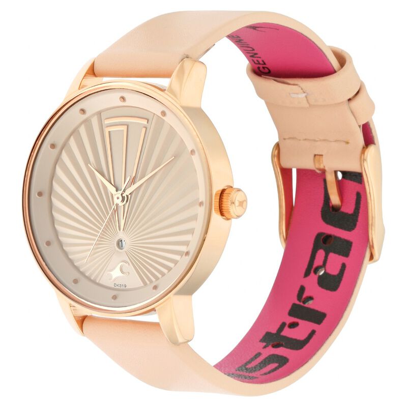 Fastrack Ruffles Quartz Analog with Date Beige Dial Leather Strap Watch for Girls - image number 3