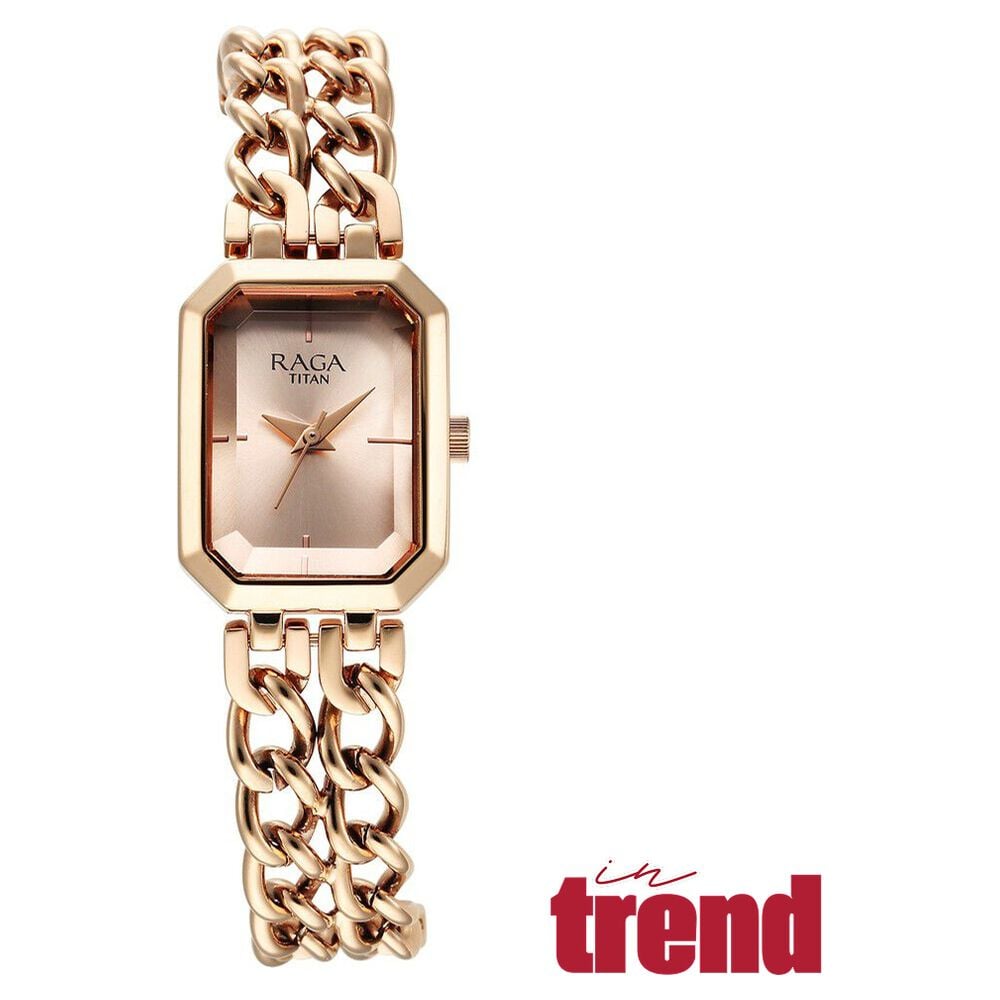 Titan Raga Showstopper Quartz Analog Rose Gold Dial Rose Gold Metal Strap Rectangular Shaped Watch For Women-image-48