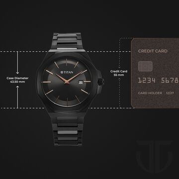 Titan Classic Slim Quartz Analog with Date Black Dial Stainless Steel Strap Watch for Men