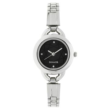 Sonata Quartz Analog Black Dial Stainless Steel Strap Watch for Women