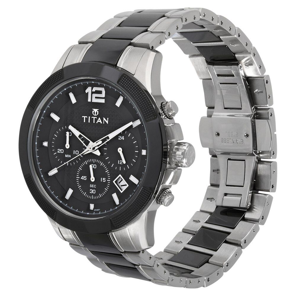 Titan Ceramics Black Dial Chronograph Stainless Steel and Ceramic Strap watch for Men