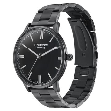Sonata Poze Quartz Analog Black Dial Metal Strap Watch for Men