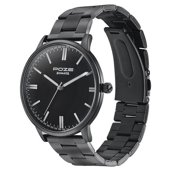 Sonata Poze Quartz Analog Black Dial Metal Strap Watch for Men - image number 3