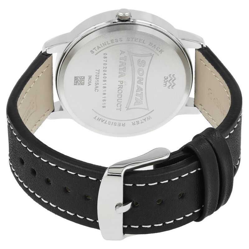 Sonata Quartz Analog with Day and Date White Dial Leather Strap Watch for Men - image number 4