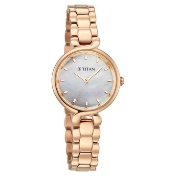 Titan Workday Edit Quartz Analog Mother Of Pearl Dial Rose Gold Stainless Steel Strap Watch For Women