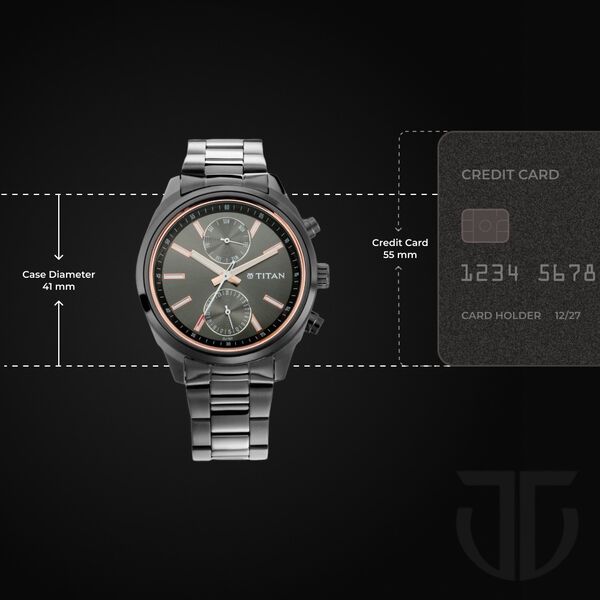 Titan Men's Metropolitan Luxe: Multifunction Mono black Dial with Two-Tone Stainless Steel Bracelet Watch - image number 2