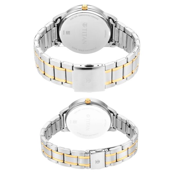 Titan Quartz Analog with Date Blue Dial Stainless Steel Strap Watch for Couple - image number 4