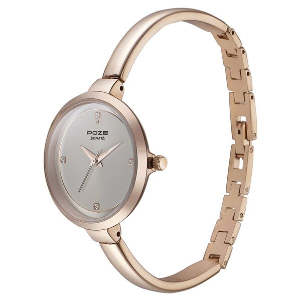 Sonata Poze Quartz Analog Grey Dial Rose Gold Color Metal Strap Watch For Women - image number 3