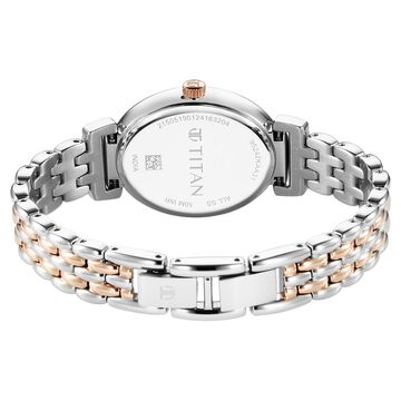 Titan Aura Quartz Analog Silver Dial With Two Toned Stainless Steel Strap Watch For Women
