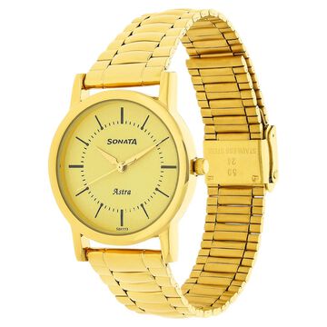 Sonata Quartz Analog Champagne Dial Stainless Steel Strap Watch for Men