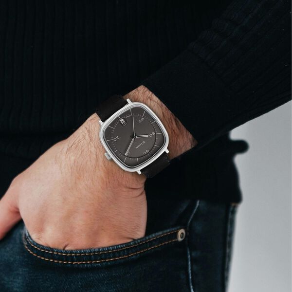 Titan Neo Curve Quartz Analog with Date Anthracite Dial Black Leather Strap Watch for Men - image number 4