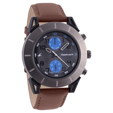 Fastrack Quartz Analog Anthracite Dial Leather Strap Watch for Guys