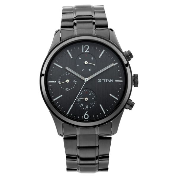Titan Workwear Multifunction Black Dial Black Metal Strap Watch For Men - image number 2