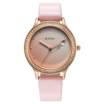 Titan Purple Glam It Up Pink Dial Analog with Date Strap Watch for Women