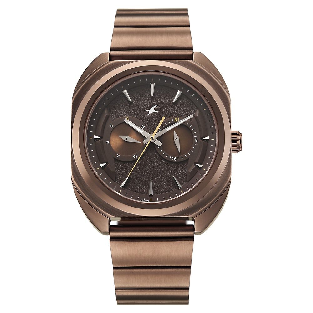 Fastrack Wild Analog with Brown Dial Brown Metal Strap Watch for Guys-picture-23