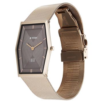 Titan Edge Whimsey Quartz Analog Brown Dial Golden Stainless Steel Strap Watch For Men