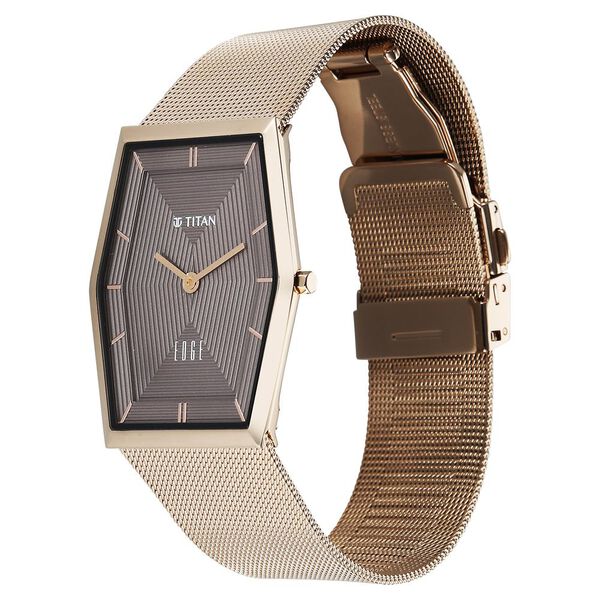Titan Edge Whimsey Quartz Analog Brown Dial Golden Stainless Steel Strap Watch For Men - image number 2
