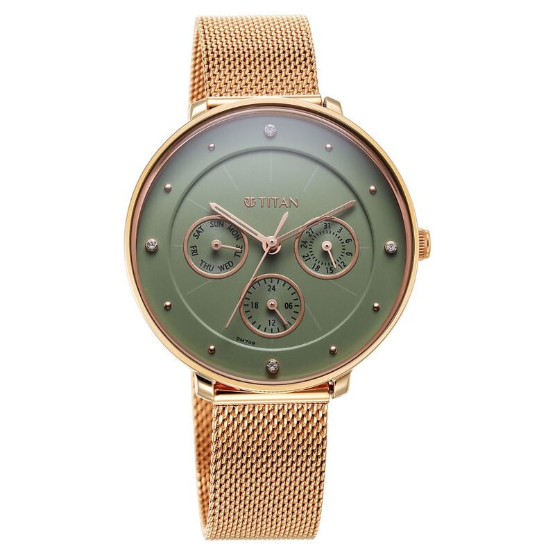 Titan Neo Quartz Multifunction Green Dial Stainless Steel Strap Watch for Women - image number 0