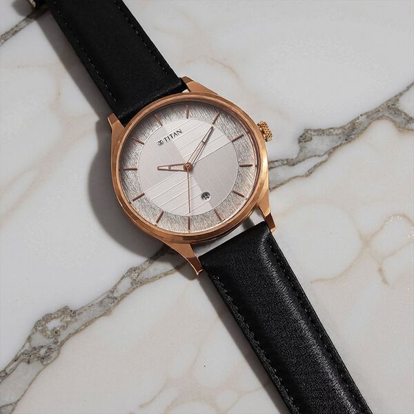 Titan Neo Economy Quartz Analog with Date Silver Dial Black Leather Strap Watch For Men - image number 0