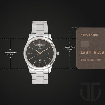 Titan Workwear Black Dial Analog with Day and Date Stainless Steel Strap watch for Men