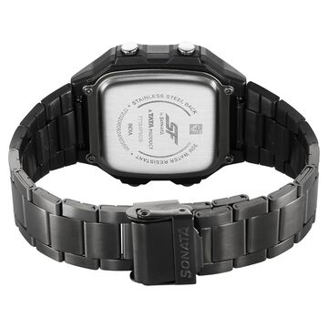 Sonata Hexa Digital Black Dial Grey Color Stainless Steel Strap Watch For Unisex