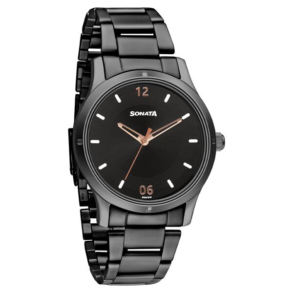 Sonata Women of Steel Black Dial Stainless Steel Strap Watch for Women - image number 0