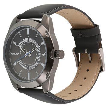 Fastrack All Nighters Quartz Analog Black Dial Leather Strap Watch for Guys