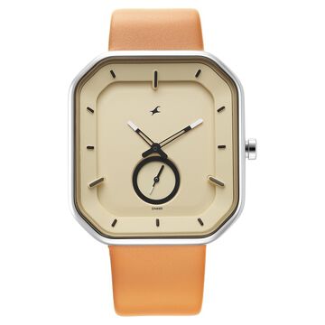 Fastrack After Dark Beige Dial Leather Strap Watch for Guys