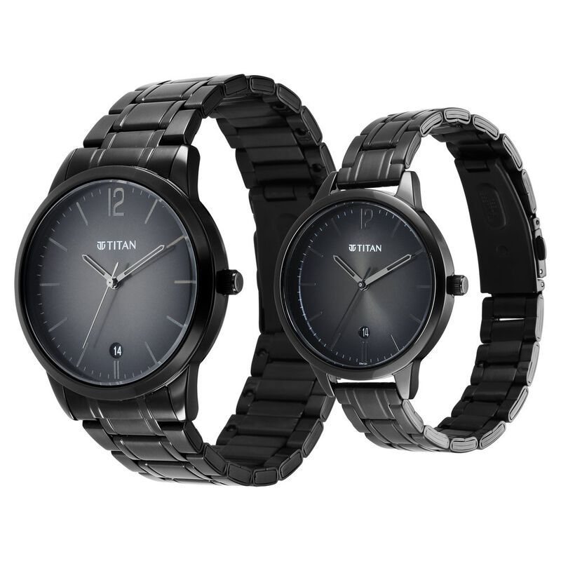 Titan Bandhan Anthracite Dial Analog with Date Stainless Steel Strap Watch for Couple - image number 2