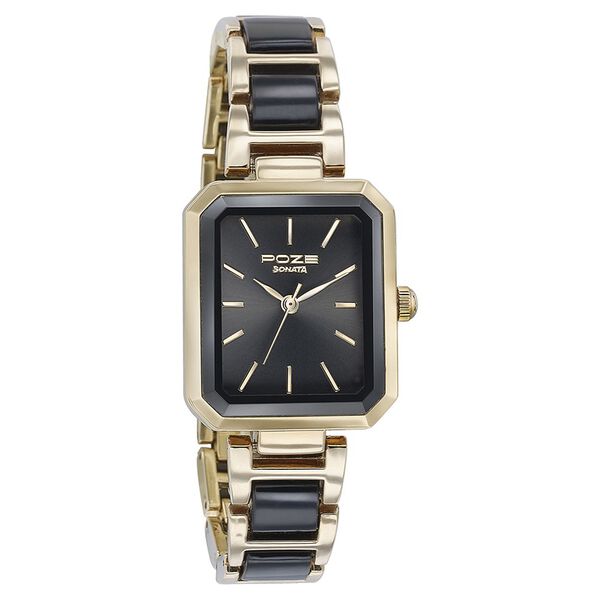 Sonata Poze Quartz Analog Black Dial Two Toned Color Stainless Steel Strap Watch For Women - image number 2