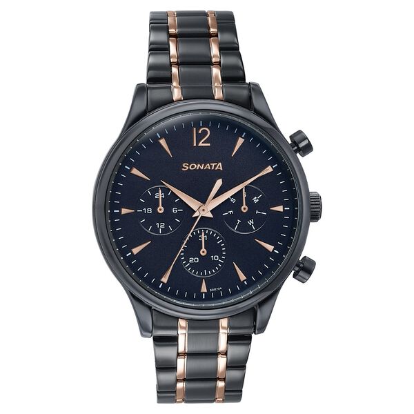 Sonata Wedding Edit Quartz Multifunction Black Dial Stainless Steel Strap Watch For Men - image number 1
