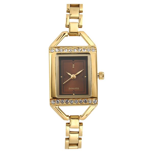 Sonata Quartz Analog Brown Dial Stainless Steel Strap Watch for Women - image number 0