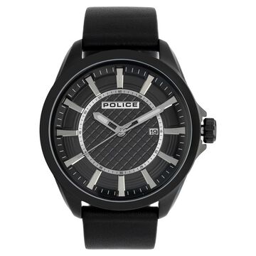Police Quartz Analog with Date Black Dial Leather Strap Watch for Men