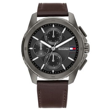 Tommy Hilfiger Quartz Multifunction Grey Dial Brown Leather Strap Watch for Men