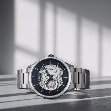 Titan Metal Mechanicals Blue Dial Silver Stainless Steel Strap Watch for Men