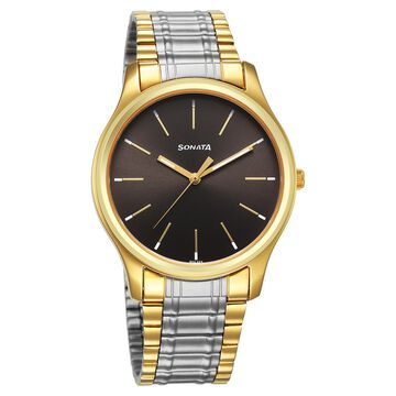 Sonata Traditional Essentials Quartz Analog Grey Dial Stainless Steel Strap Watch for Men