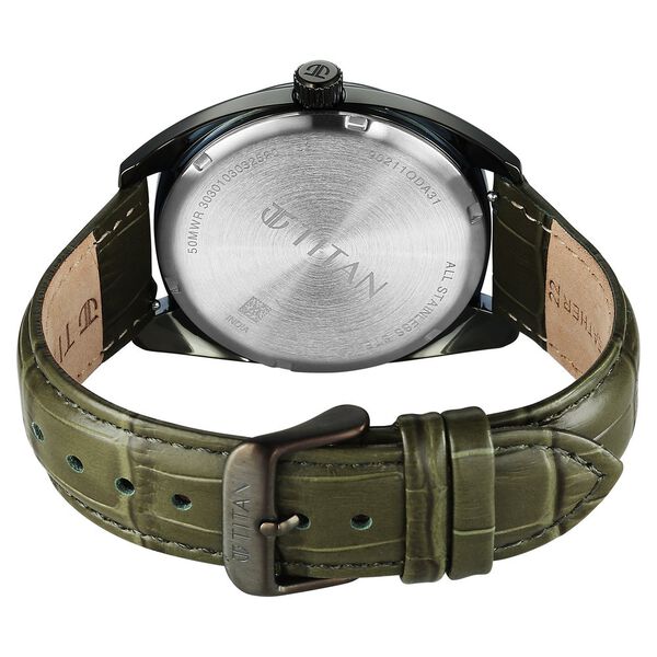 Titan Tonneau Analog with Date and Green Dial Green Leather Strap Watch for Men - image number 6