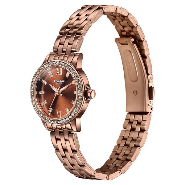 Sonata Poze Quartz Analog Brown Dial Brown Metal Strap Watch For Women - image number 4
